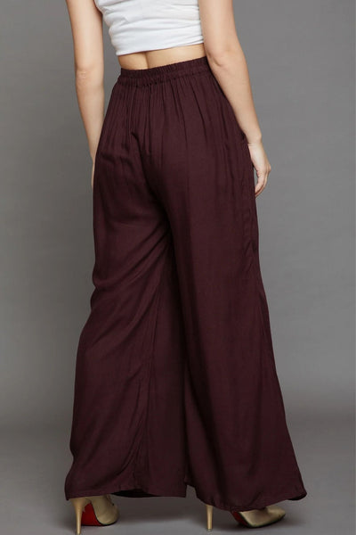 Brown Plain Rayon Palazzo