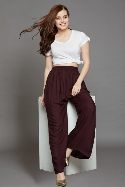 Brown Plain Rayon Palazzo