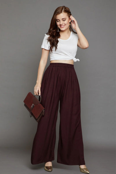 Brown Plain Rayon Palazzo
