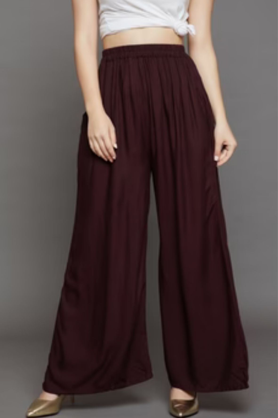 Brown Plain Rayon Palazzo
