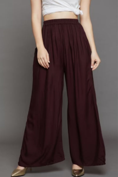 Brown Plain Rayon Palazzo