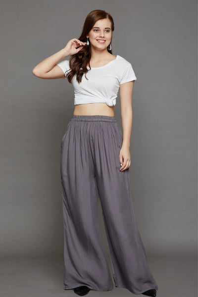 Grey Plain Rayon Palazzo