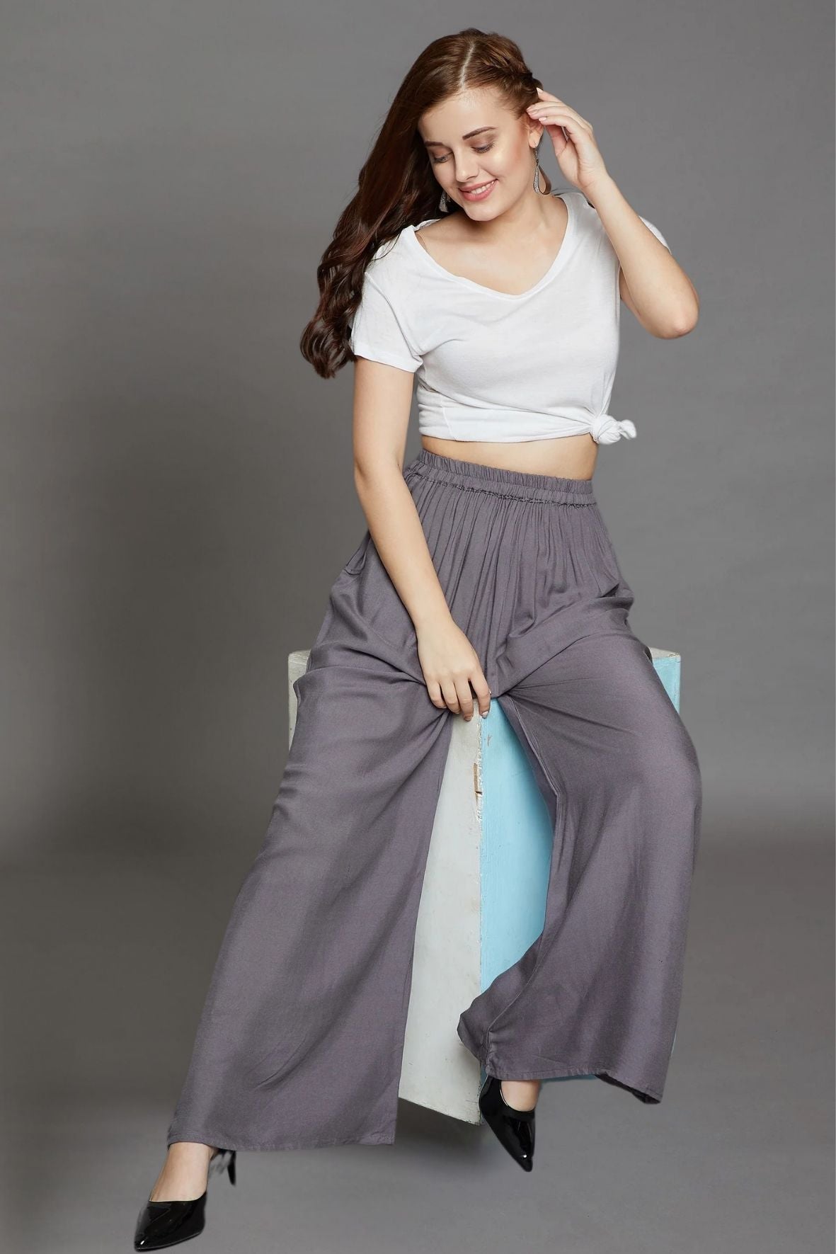 Grey Plain Rayon Palazzo