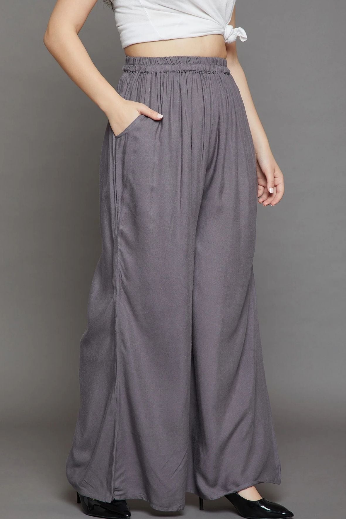 Grey Plain Rayon Palazzo