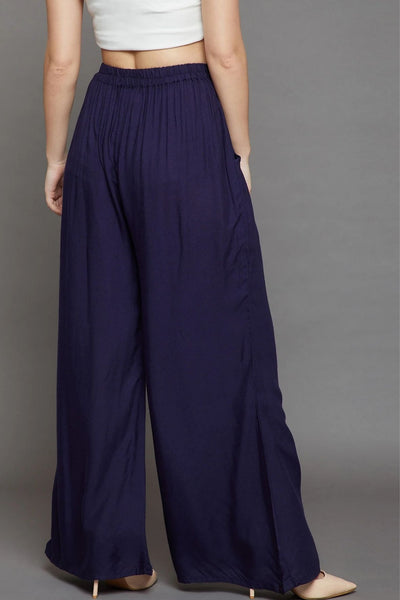 Navy Blue Plain Rayon Palazzo