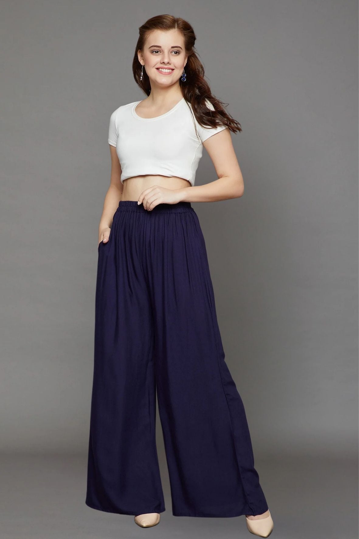 Navy Blue Plain Rayon Palazzo