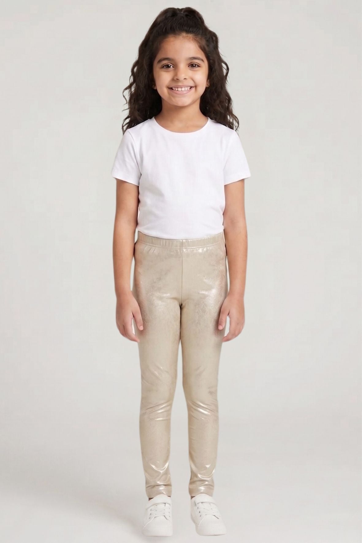 Cream Metallic Leggings