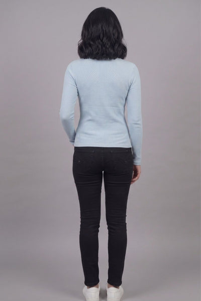 Blue Hi-Neck Crop Top for Women