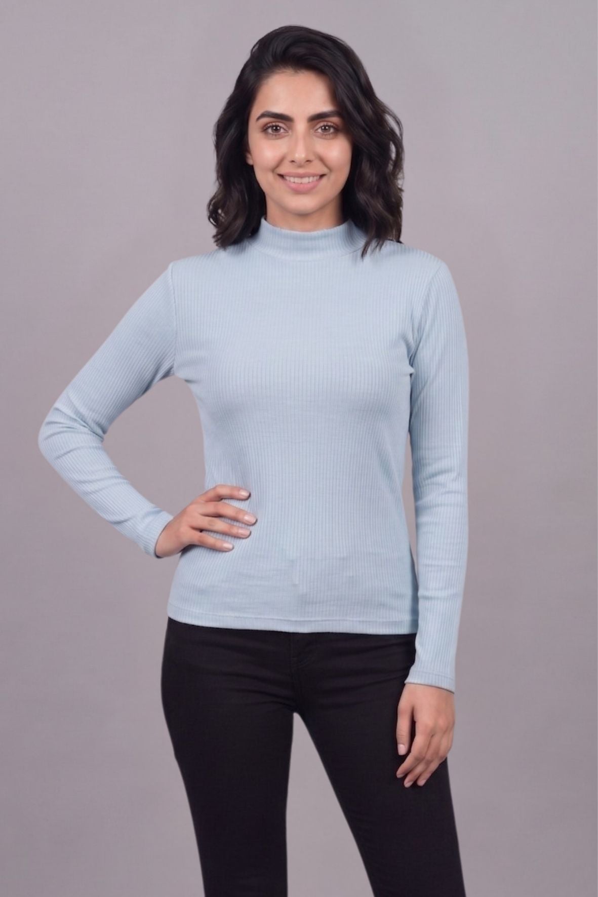 Blue Hi-Neck Crop Top for Women