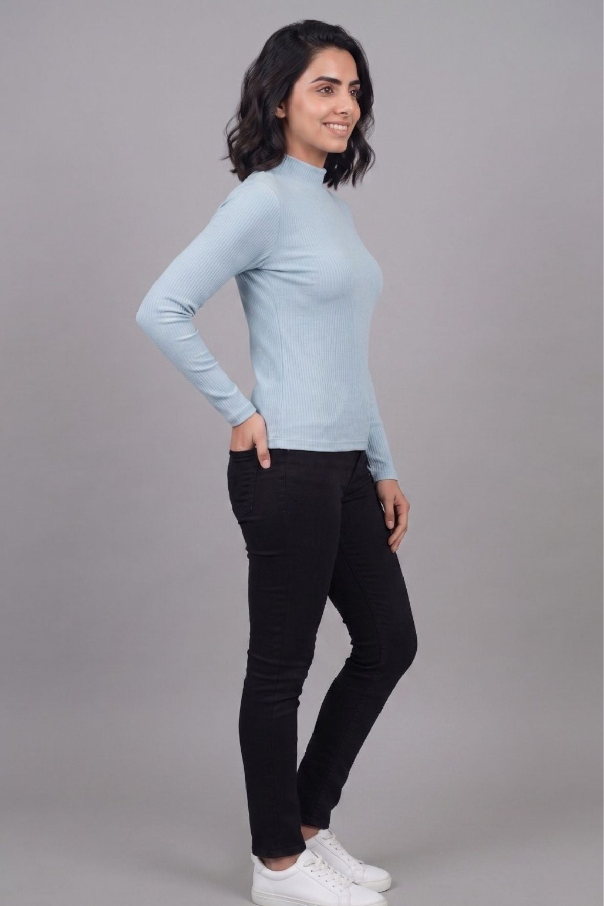Blue Hi-Neck Crop Top for Women