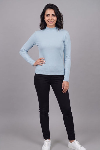 Blue Hi-Neck Crop Top for Women
