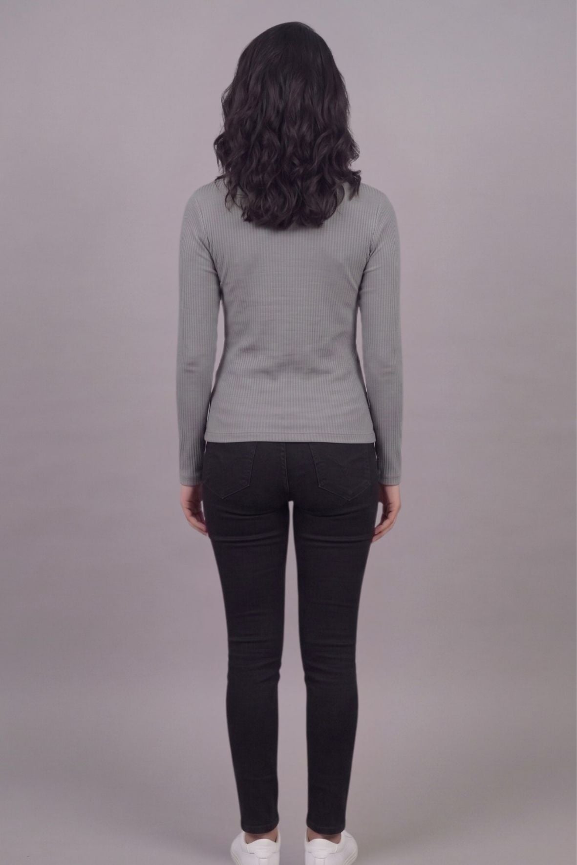 Dark Grey Hi-Neck Crop Top for Women