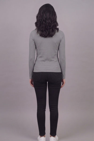 Dark Grey Hi-Neck Crop Top for Women