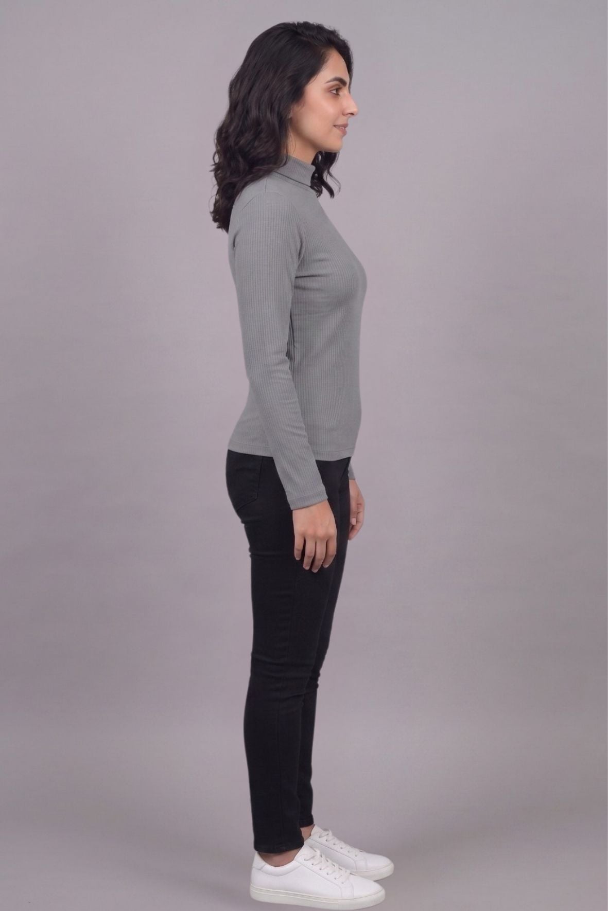 Dark Grey Hi-Neck Crop Top for Women
