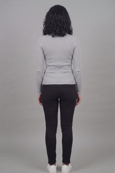 Grey Hi-Neck Crop Top for Women