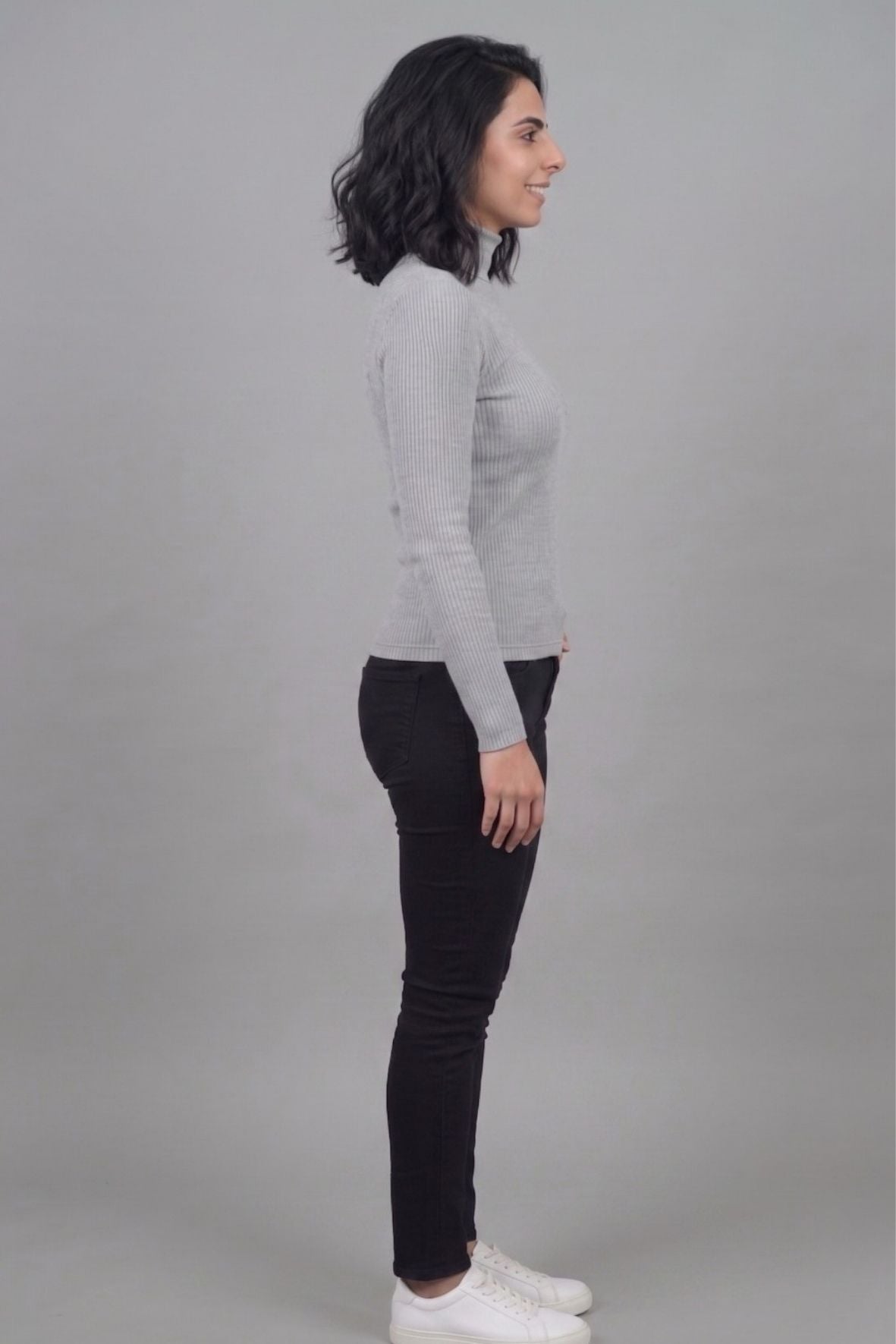 Grey Hi-Neck Crop Top for Women