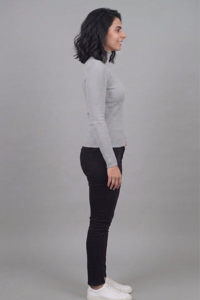 Grey Hi-Neck Crop Top for Women