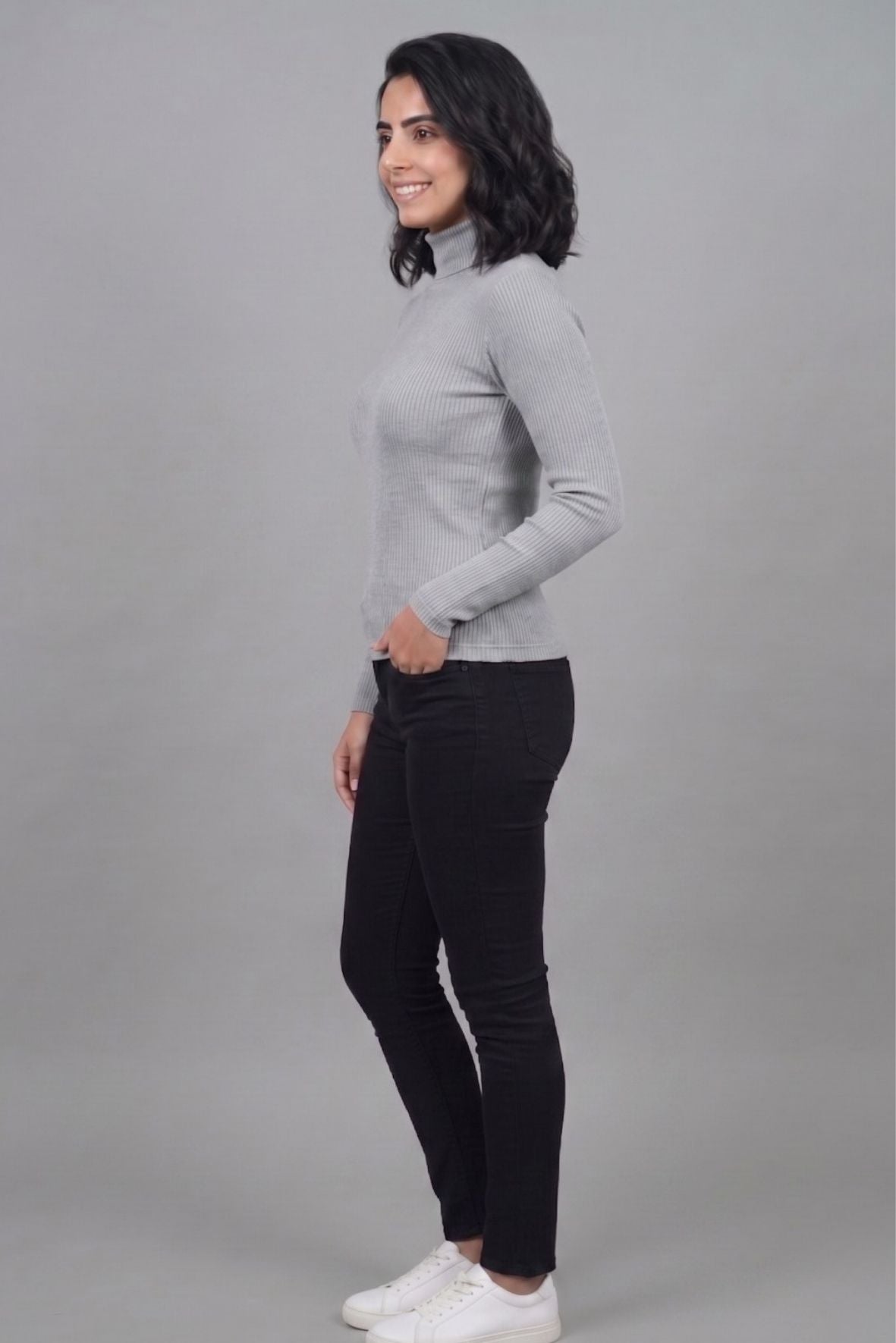Grey Hi-Neck Crop Top for Women