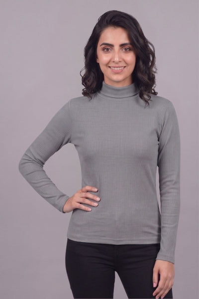 Dark Grey Hi-Neck Crop Top for Women