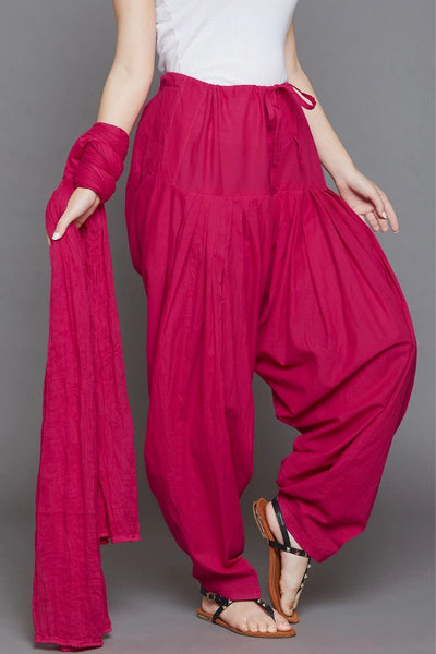 Rani Pink Cotton Plain Patiala with Dupatta