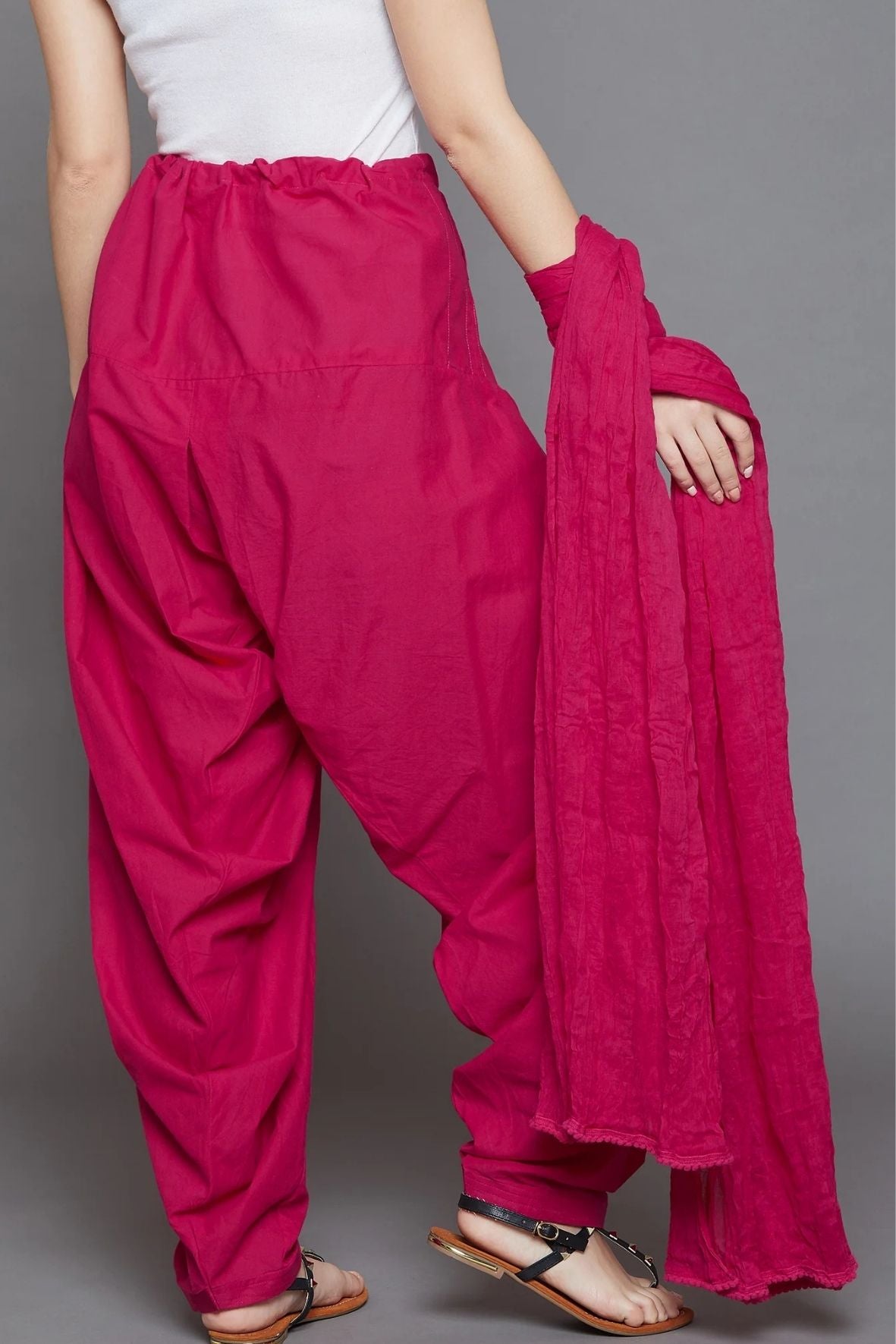 Rani Pink Cotton Plain Patiala with Dupatta