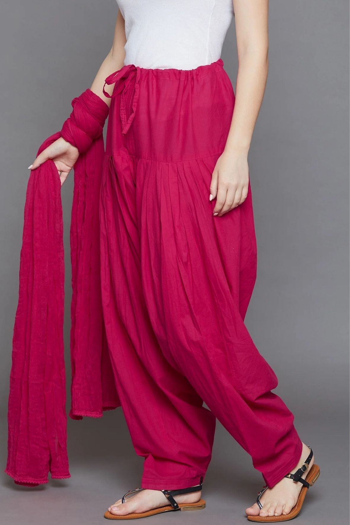 Rani Pink Cotton Plain Patiala with Dupatta