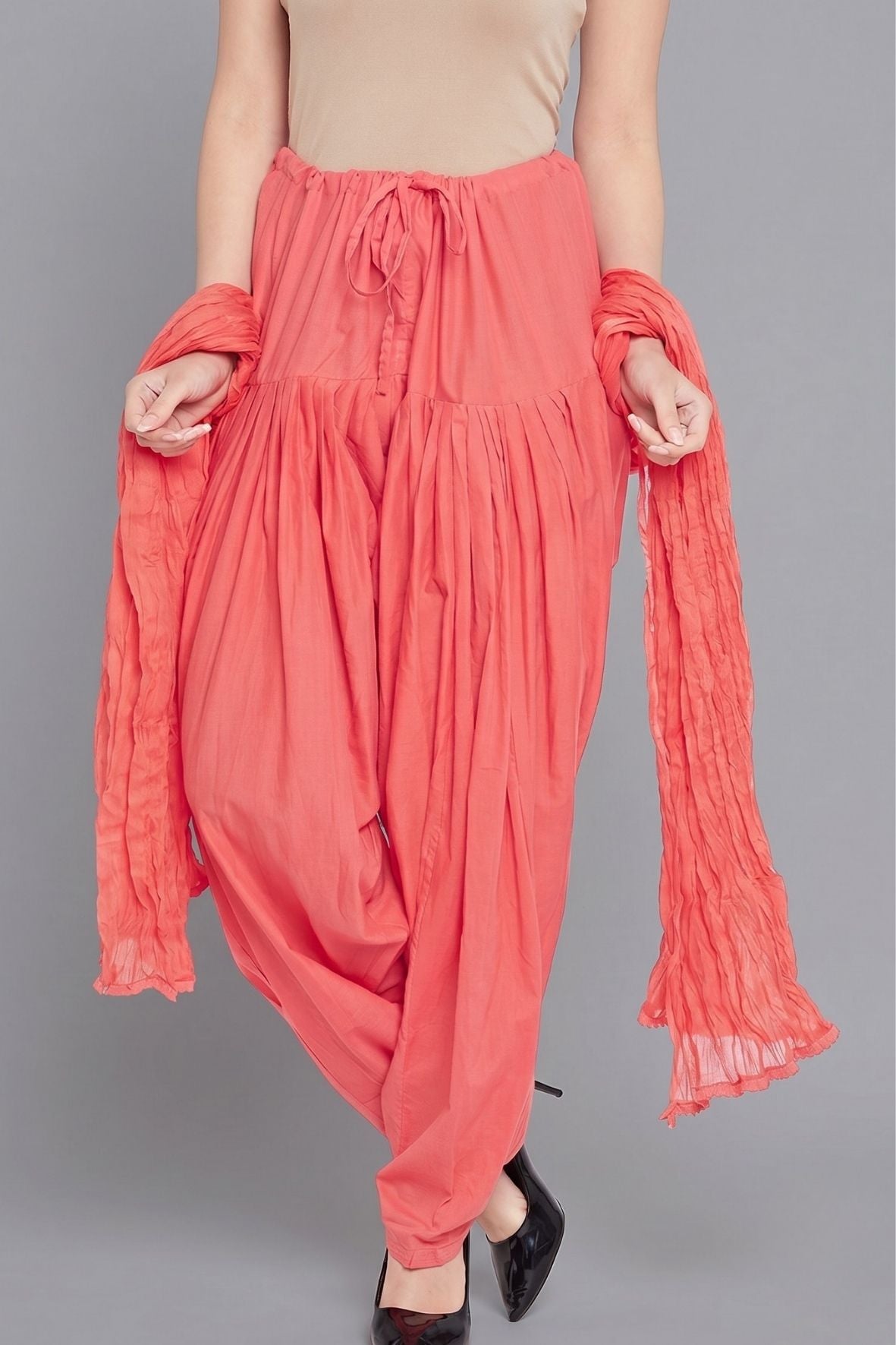 Peach Cotton Plain Patiala with Dupatta