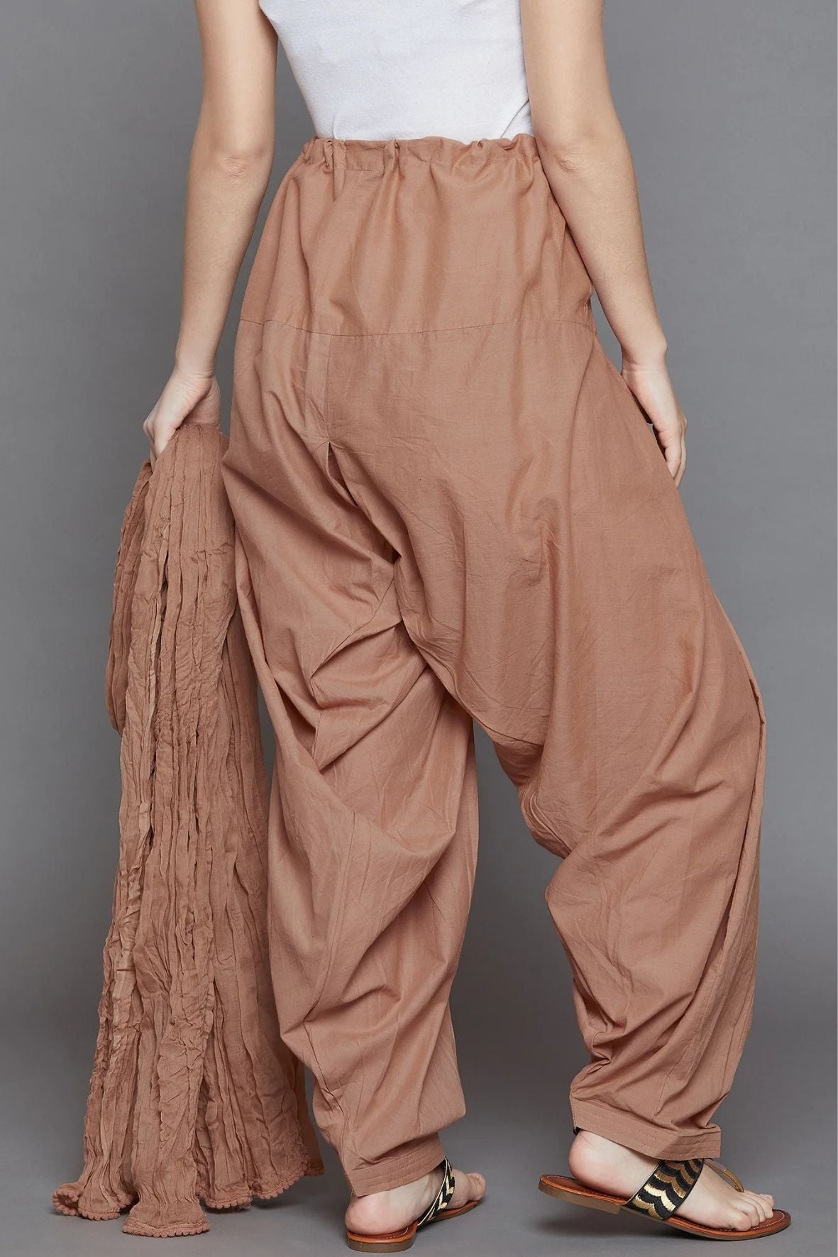 Brown Cotton Plain Patiala with Dupatta