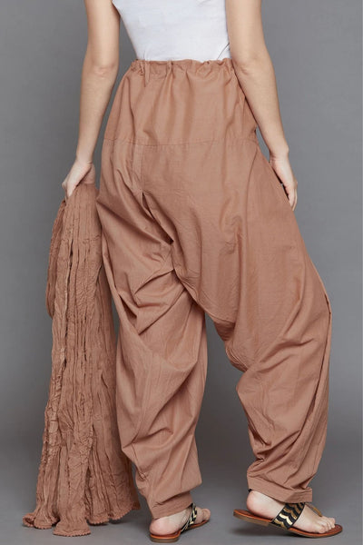 Brown Cotton Plain Patiala with Dupatta