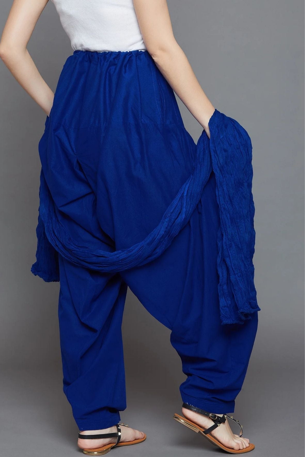 Royal Blue Cotton Plain Patiala with Dupatta