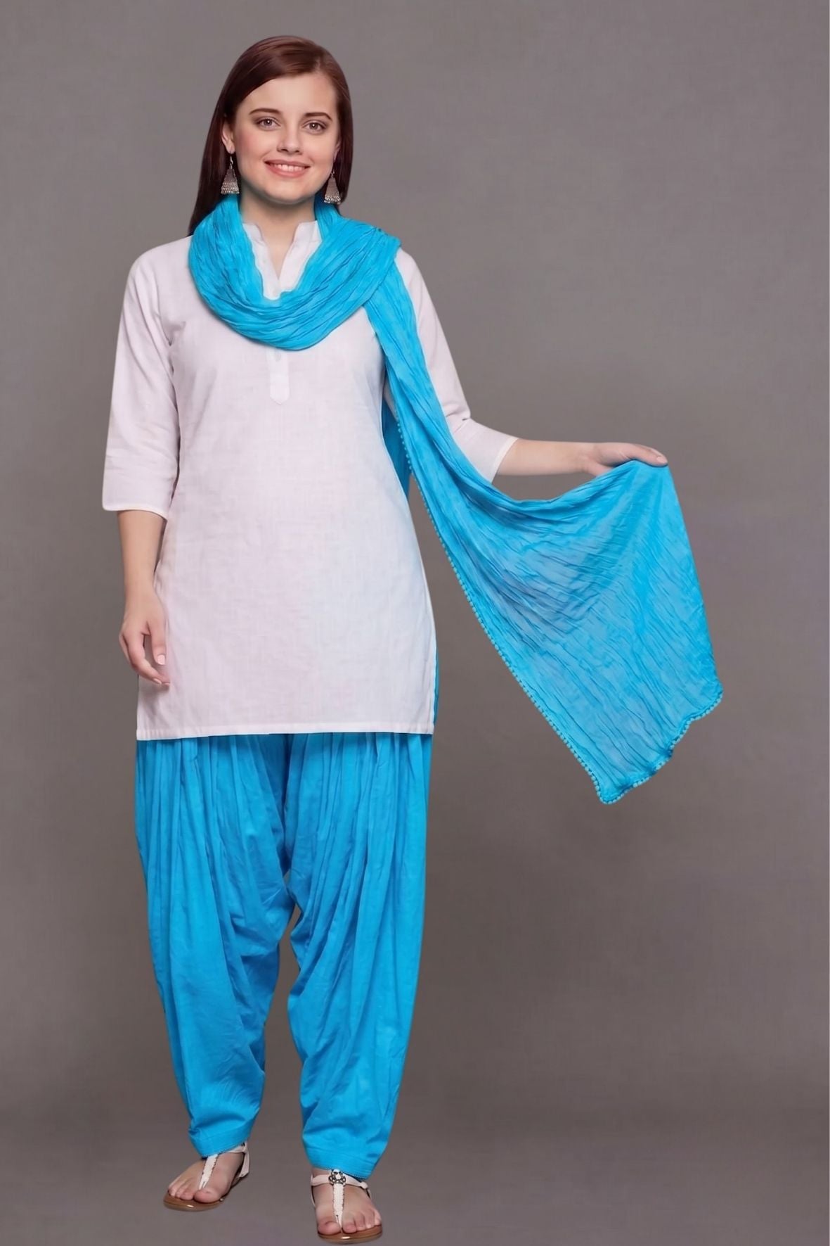 Sky Blue Cotton Pain Patiala with Dupatta