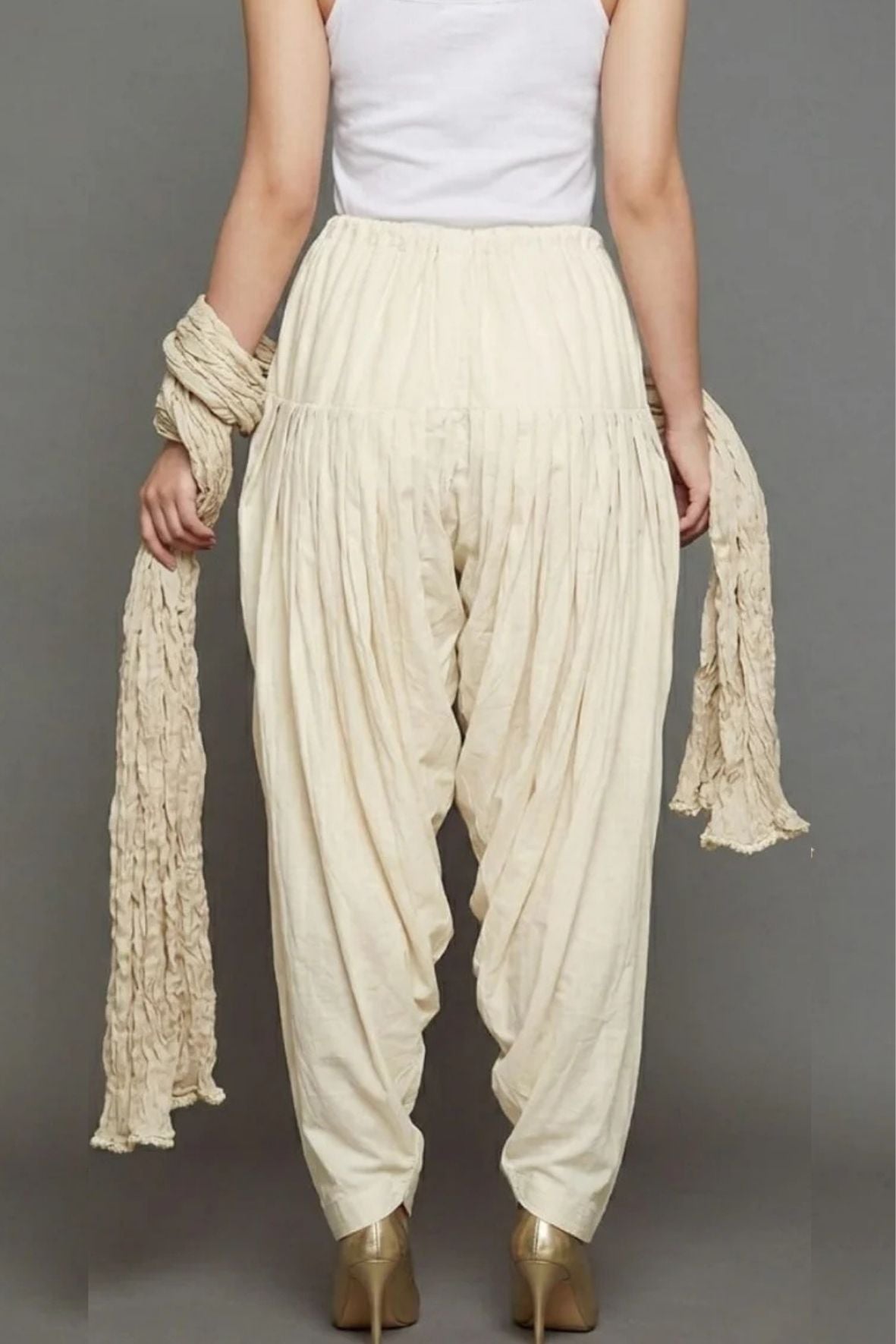 Cream Cotton Plain Patiala with Dupatta
