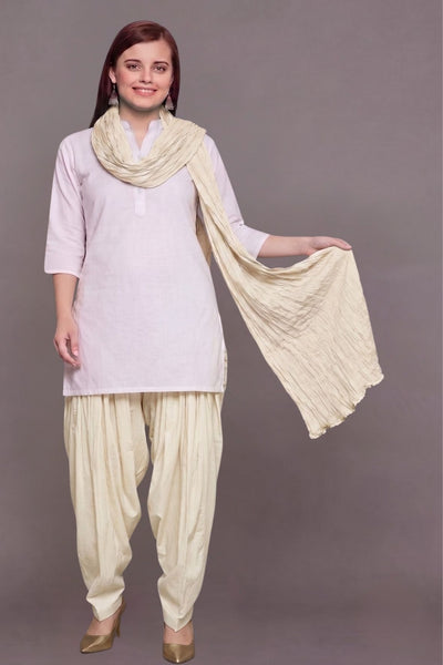 Cream Cotton Plain Patiala with Dupatta
