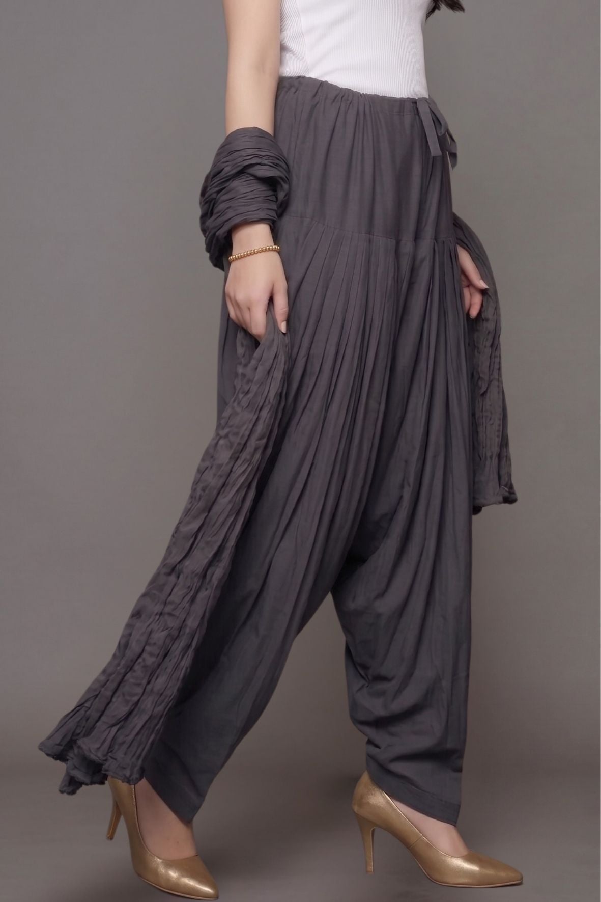 Dark Grey Cotton Plain  Patiala with Dupatta