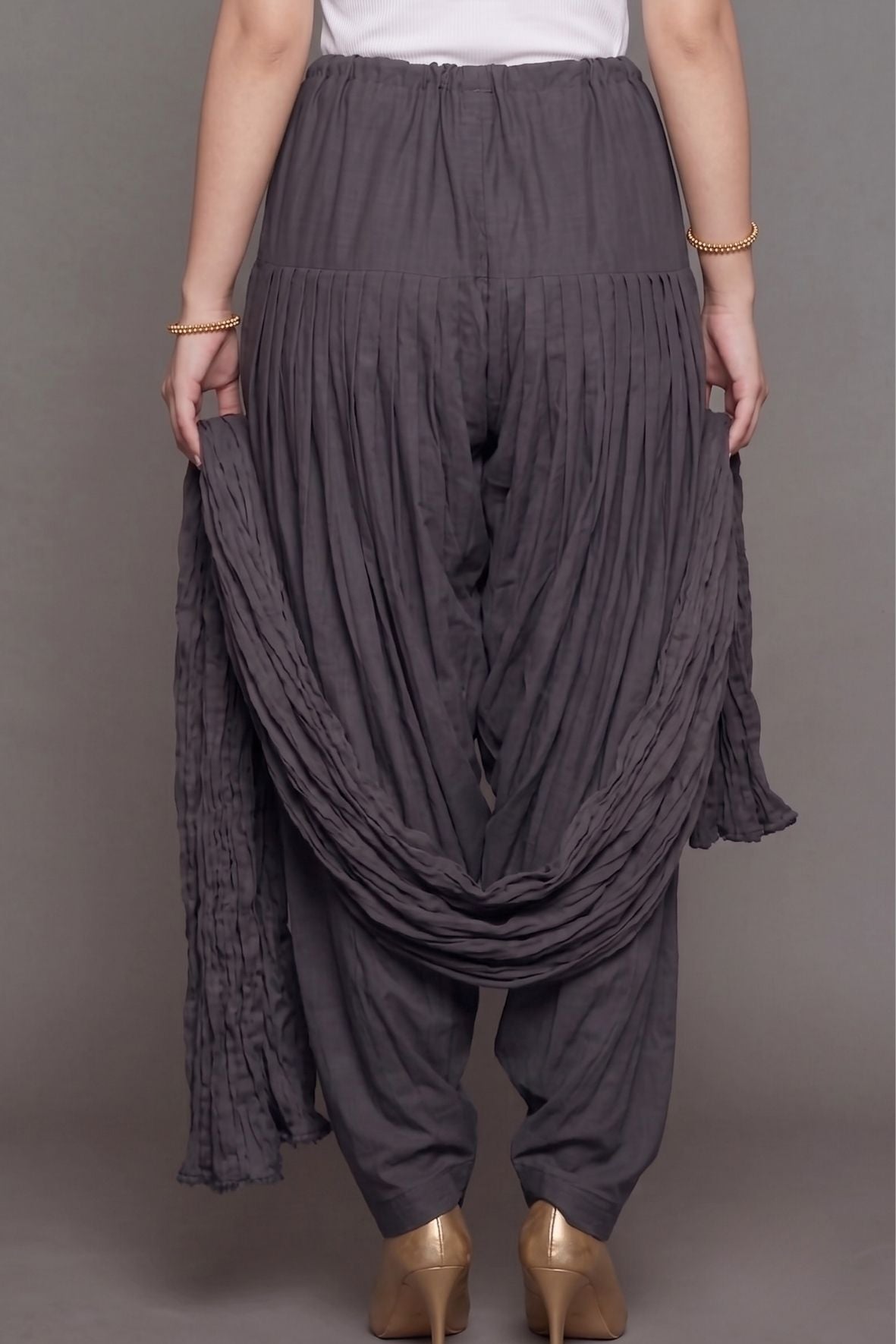 Dark Grey Cotton Plain  Patiala with Dupatta