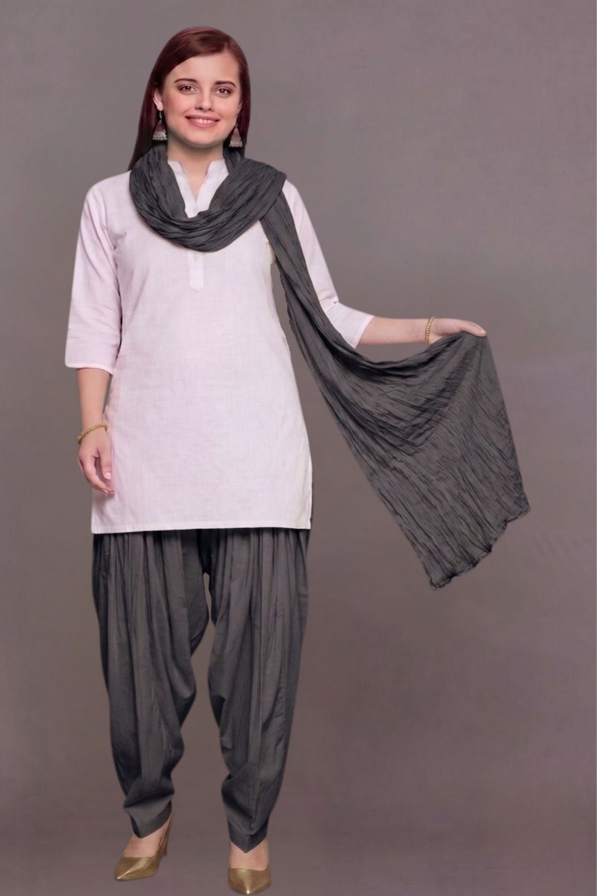 Dark Grey Cotton Plain  Patiala with Dupatta