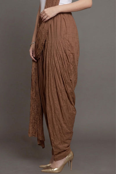 Brown Cotton Plain Patiala with Dupatta