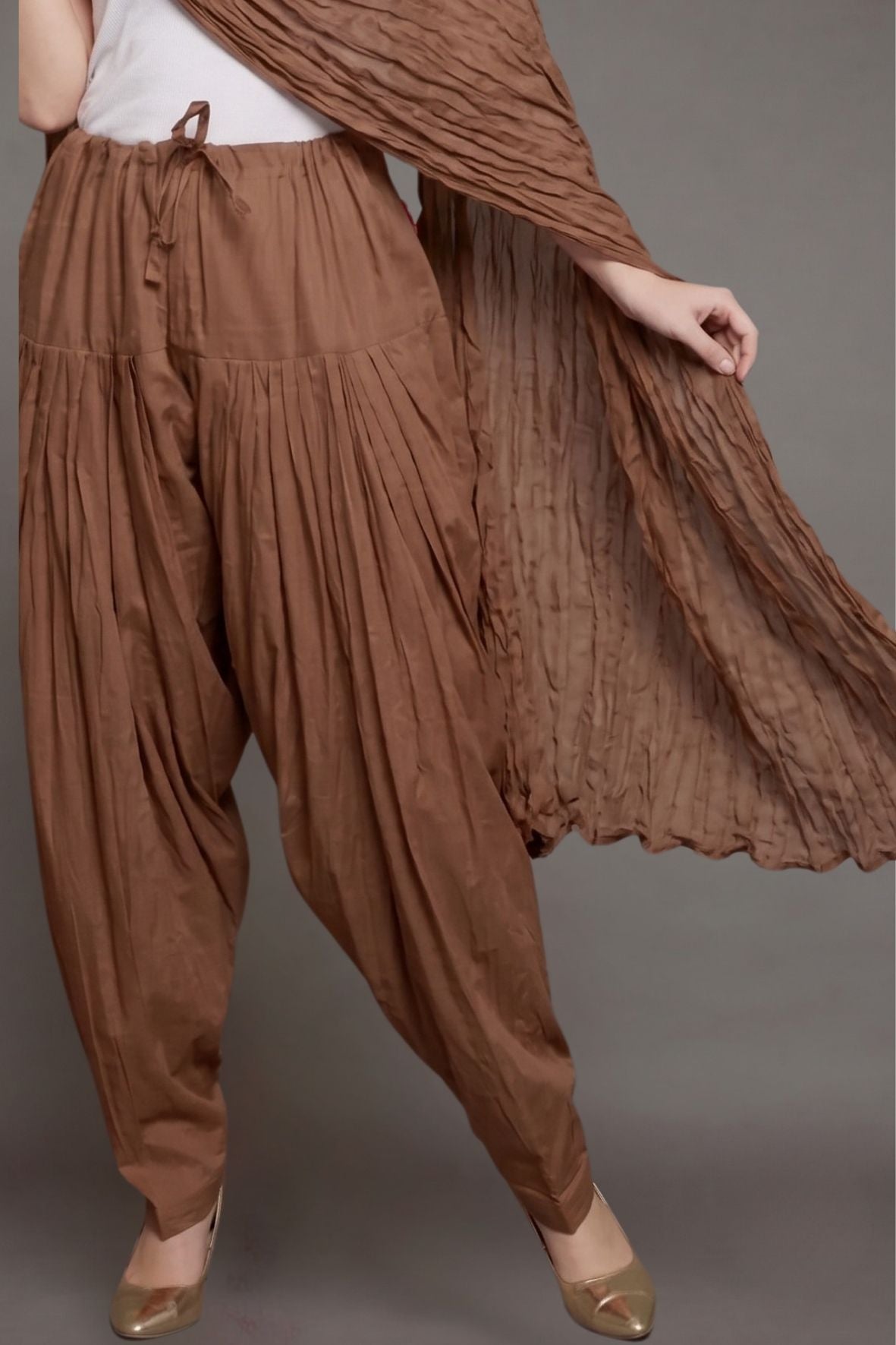 Brown Cotton Plain Patiala with Dupatta