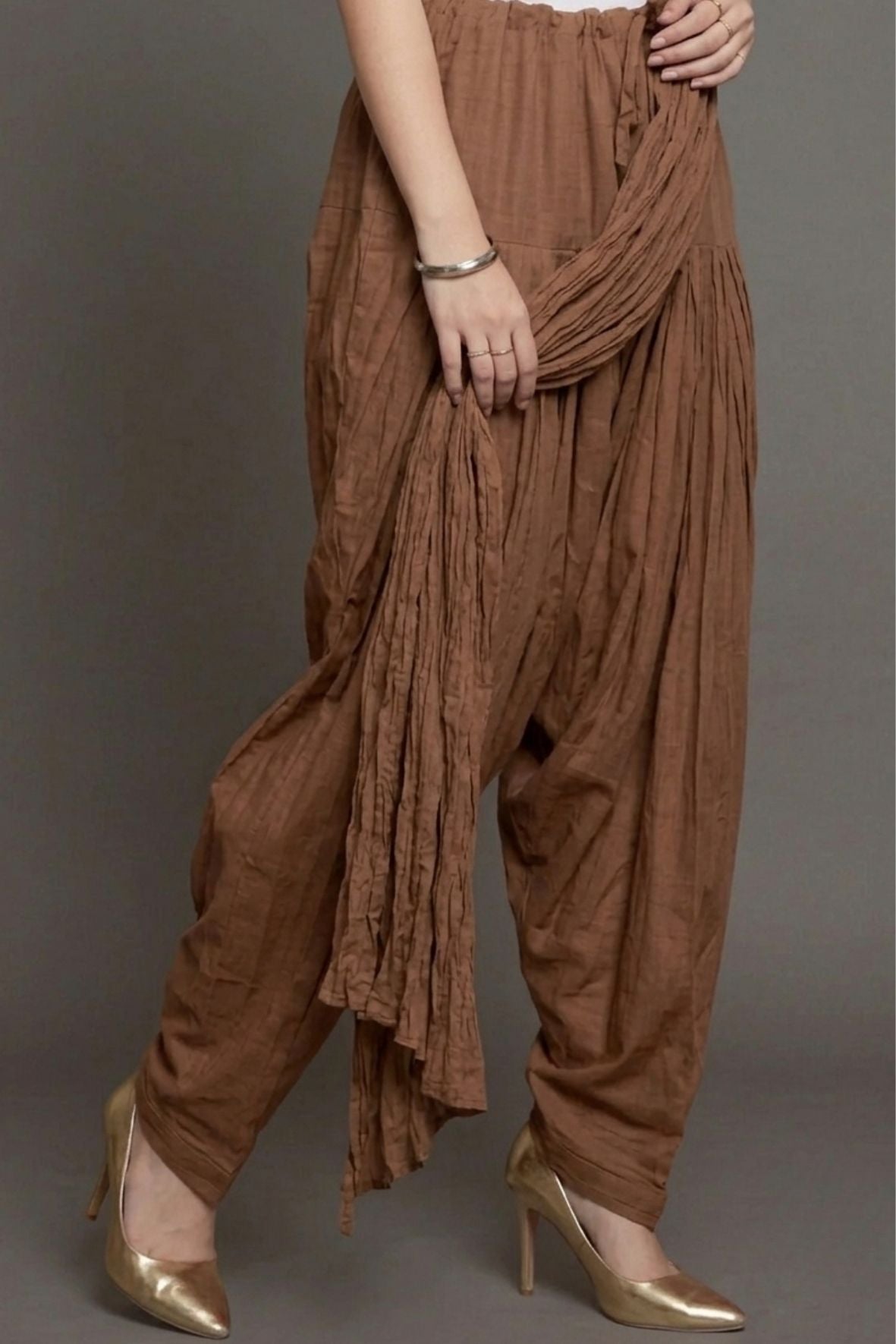 Brown Cotton Plain Patiala with Dupatta