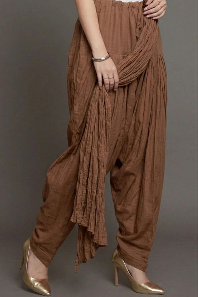 Brown Cotton Plain Patiala with Dupatta