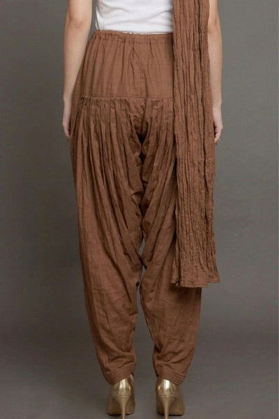 Brown Cotton Plain Patiala with Dupatta