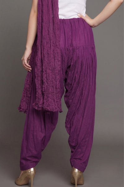Wine Purple Plain Cotton Patiala with Dupatta