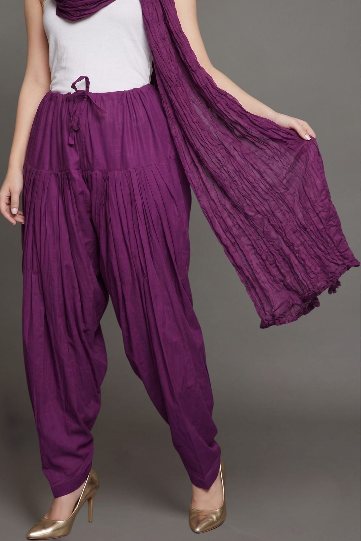 Wine Purple Plain Cotton Patiala with Dupatta