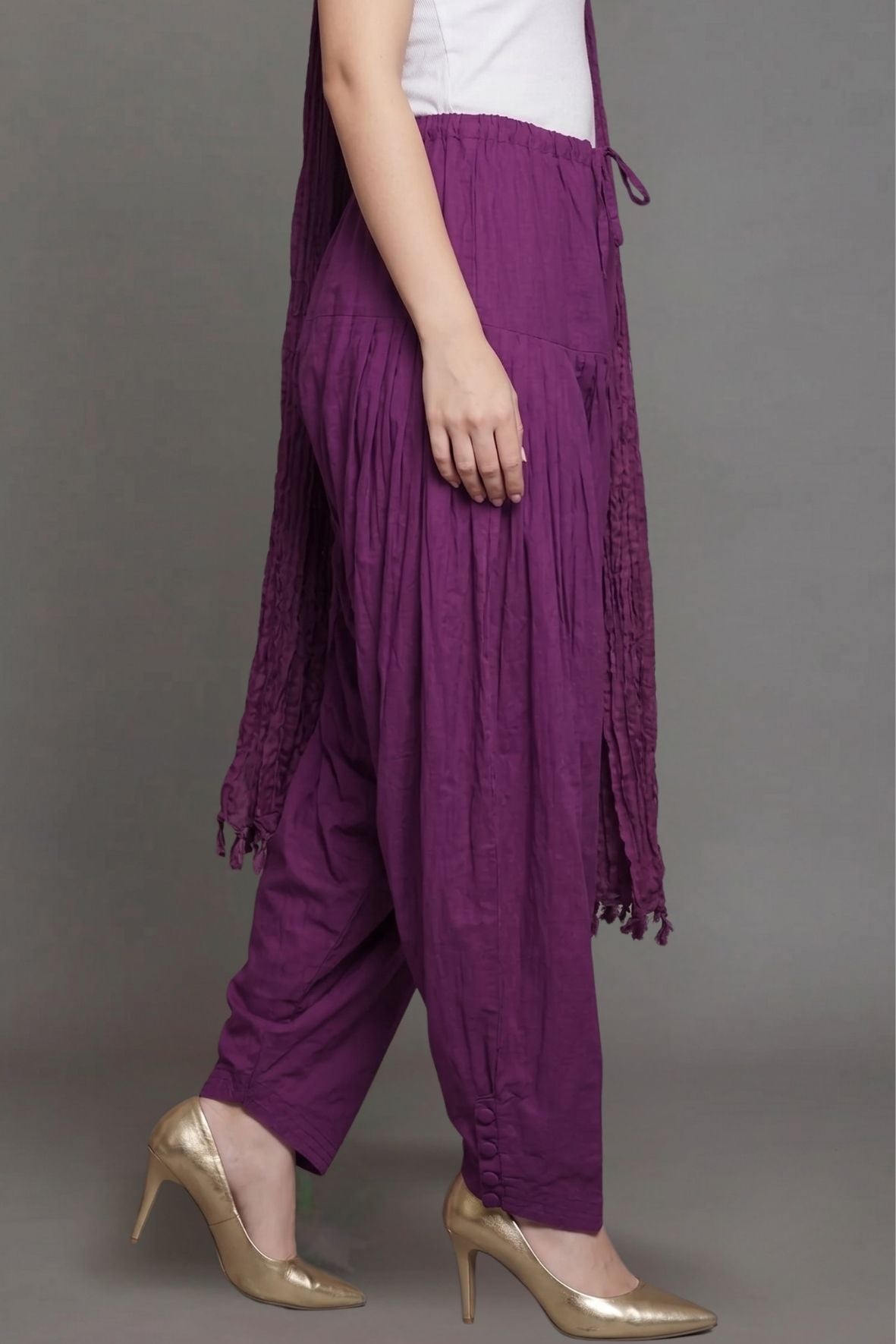 Wine Purple Plain Cotton Patiala with Dupatta