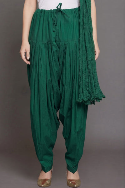 Bottle Green Plain  Cotton Patiala with Dupatta