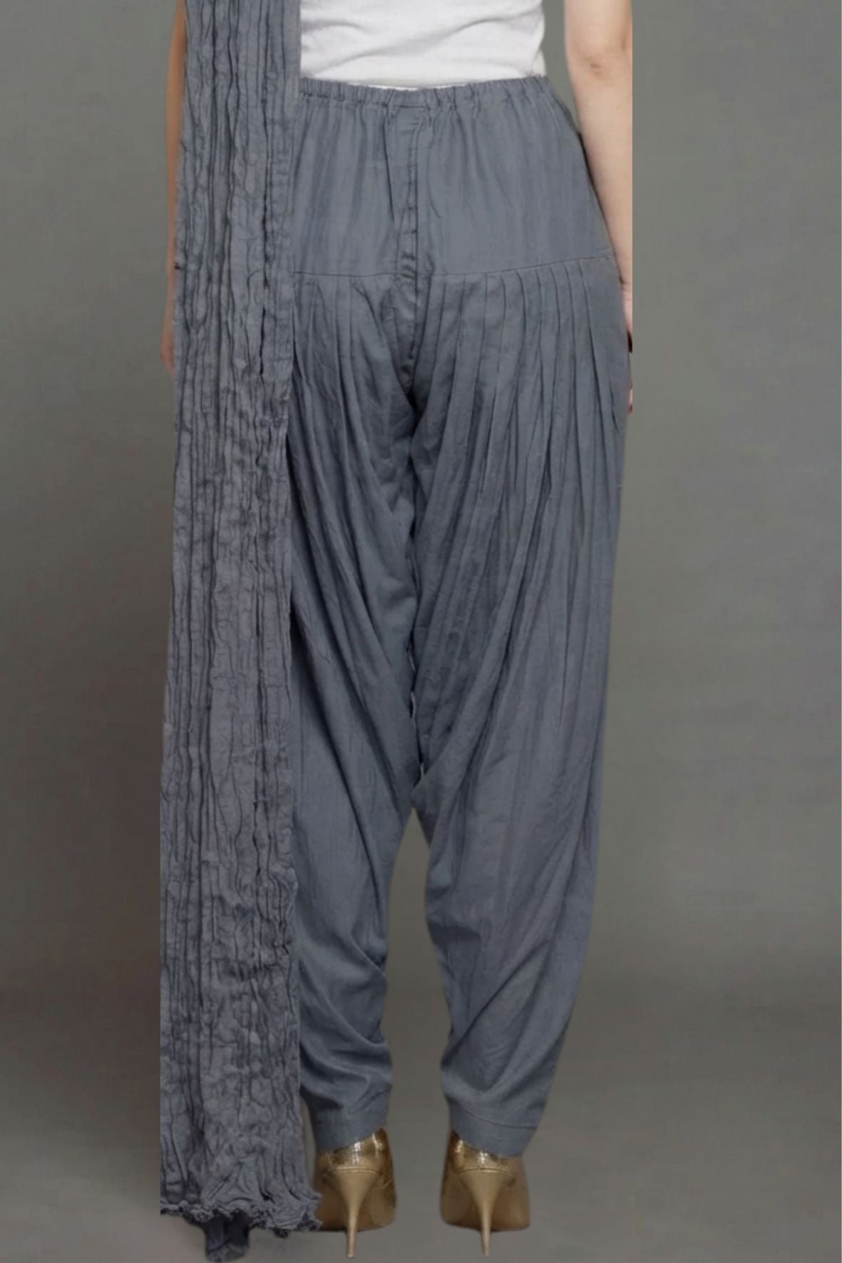 Slate Grey Plain  Cotton Patiala with Dupatta