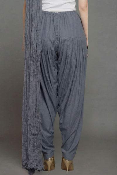 Slate Grey Plain  Cotton Patiala with Dupatta