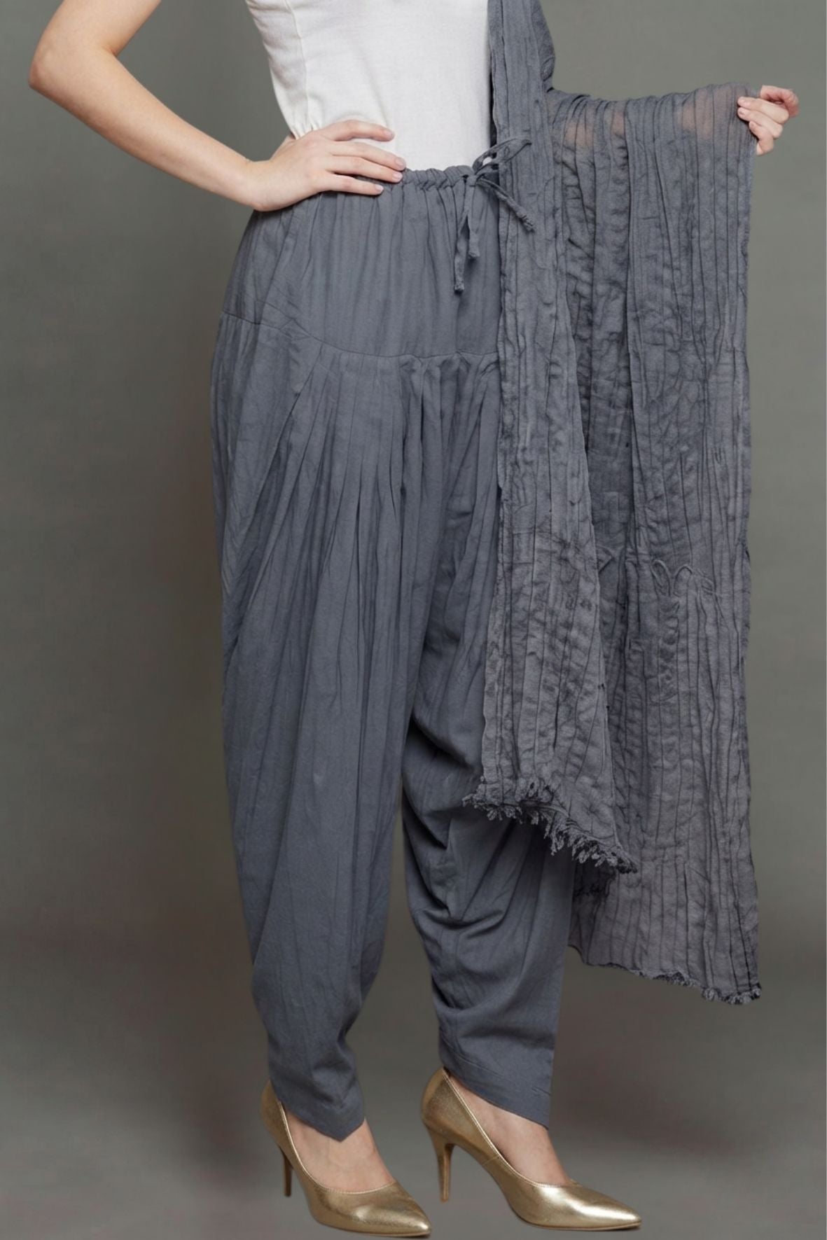 Slate Grey Plain  Cotton Patiala with Dupatta
