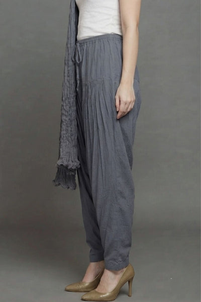 Slate Grey Plain  Cotton Patiala with Dupatta