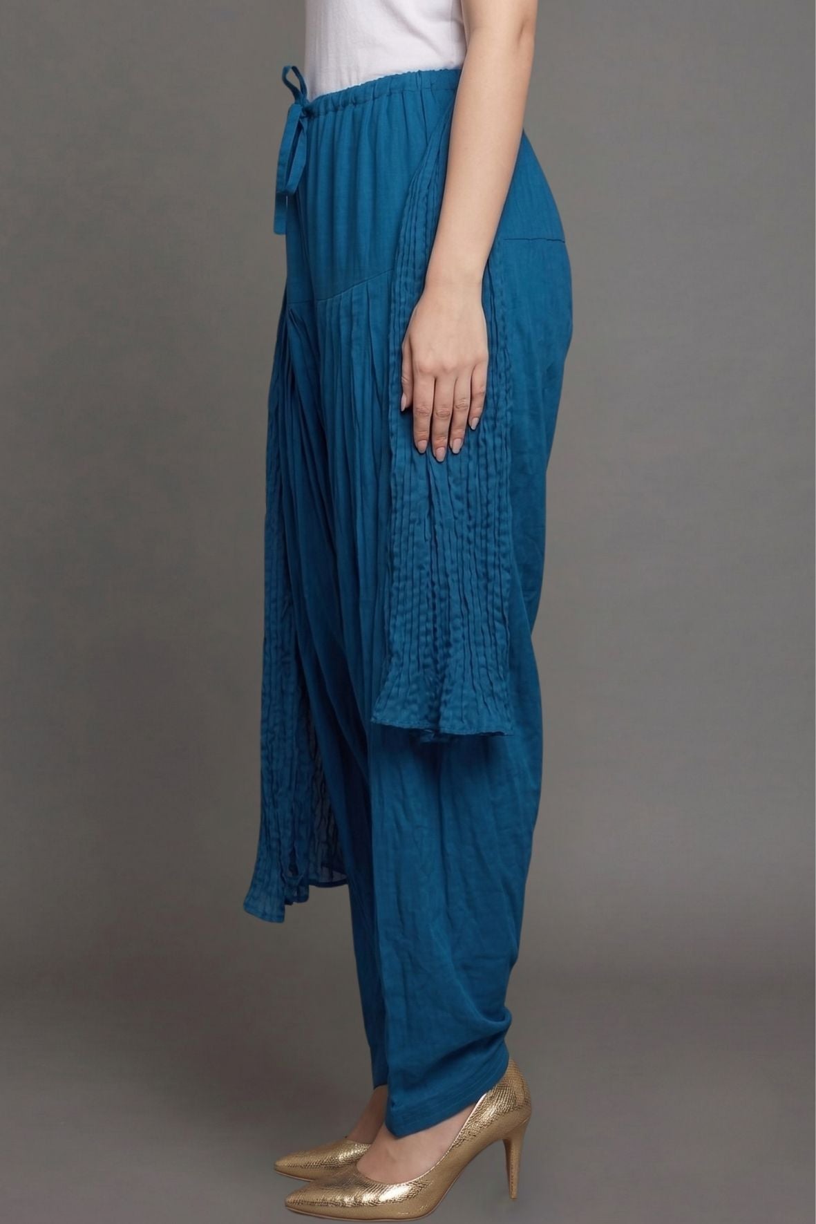 Peacock Blue Plain  Cotton Patiala with Dupatta